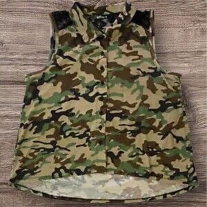 Wallflower Button Up Womens/Juniors Lace Top Camo Print Sleeveless Size XL